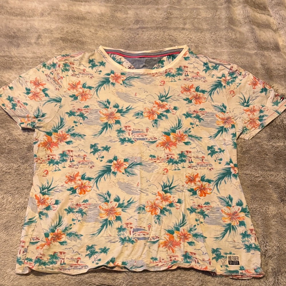 Tommy Hilfiger Floral Shirt in Cream and Orange
